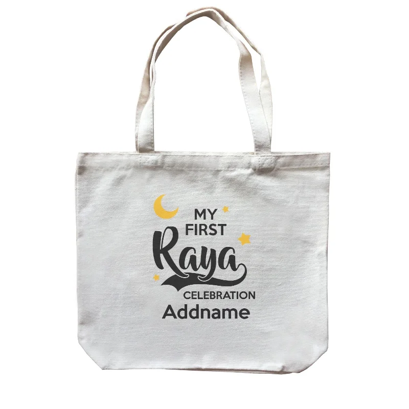 Canvas Bag with Leather Trim for a Stylish and Durable LookRaya Typography My First Raya Celebration Addname Accessories Canvas Bag