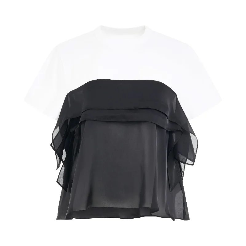 Faux Fur - Lined Bucket Bag in White for a Cozy Winter AccessorySatin Mix Cotton Jersery T-Shirt in White/Black