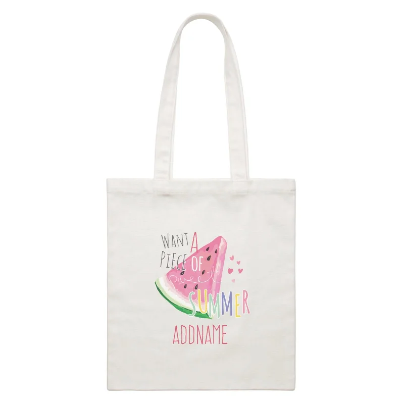 Customizable Canvas Tote Bag for Brand PromotionSummer Fruits  Want A Piece Of Sweet Summer Watermelon Slice With Addname White Canvas Bag