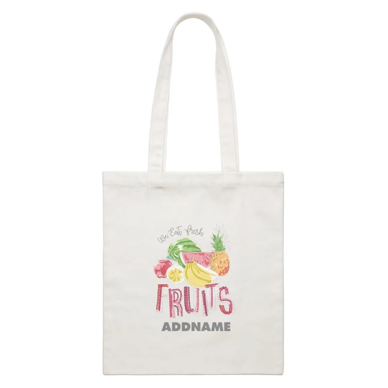 Multicolor Striped Canvas Tote Bag for Beach TripsSummer Fruits  We Eat Fresh Fruits With Addname White Canvas Bag