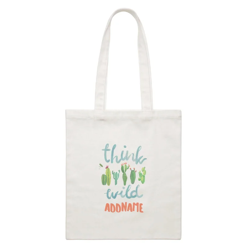 Plus - Size Canvas Tote Bag for Carrying Large ItemsSummer Tropical Plants Cactus Think Wild With Addname White Canvas Bag