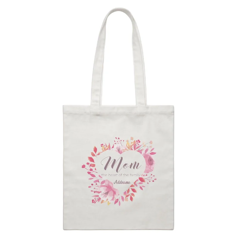 Boho - Style Embroidered Canvas Handbag for Summer FestivalsSweet Mom Heart Mom The Heart of The Family Addname White Canvas Bag