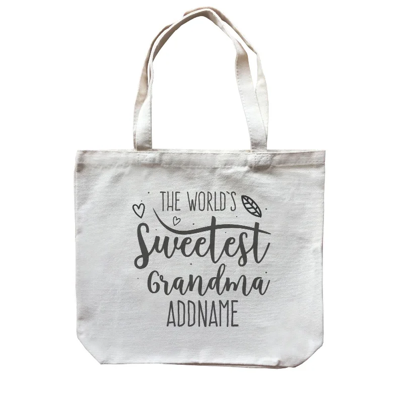 Printed Floral Pattern Canvas Shoulder Bag for Spring OutfitsSweet Mom Quotes 3 The Worlds Sweetest Grandma Addname Canvas Bag