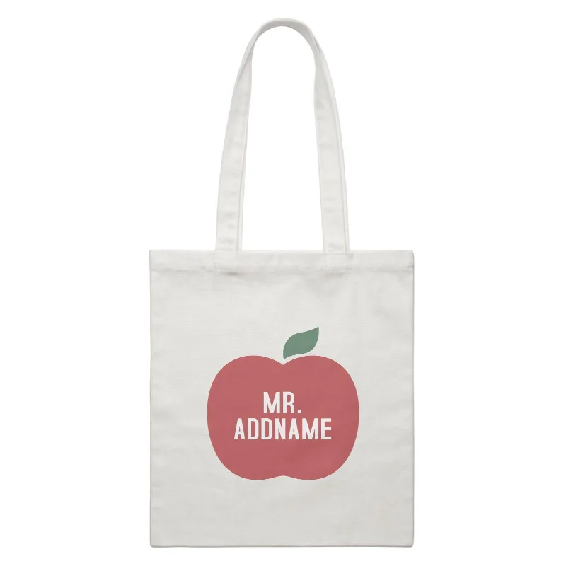 Canvas Bag with Leather Trim for a Stylish and Durable LookTeacher Addname Big Red Apple Mr. Addname White Canvas Bag