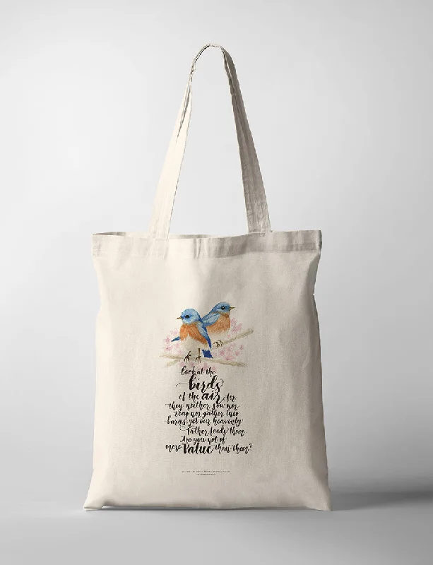 Medium - Sized Canvas Tote Bag in Navy Blue with Striped Pattern for a Nautical - Inspired LookBirds {Tote Bag}