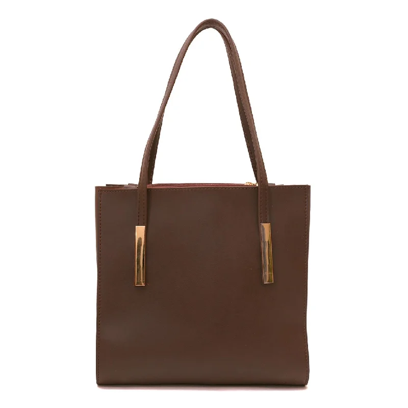 Women's Tote Bag with Zipper Closure in Red for Secure StorageCANVA BROWN