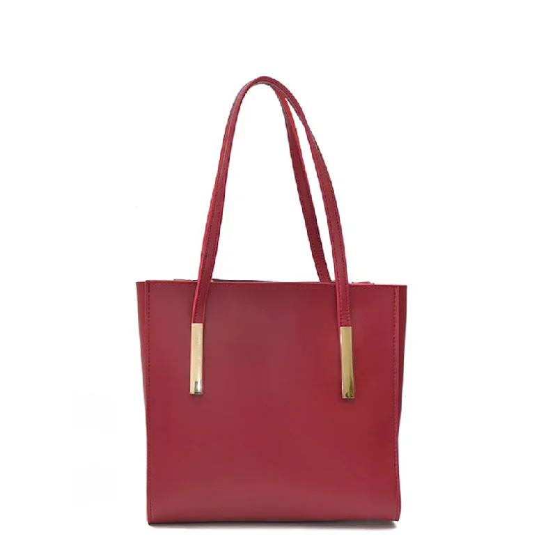 Small Vegan Leather Tote Bag in Blush Pink with Gold - Tone Hardware for a Feminine and Stylish AccessoryCANVA MAROON