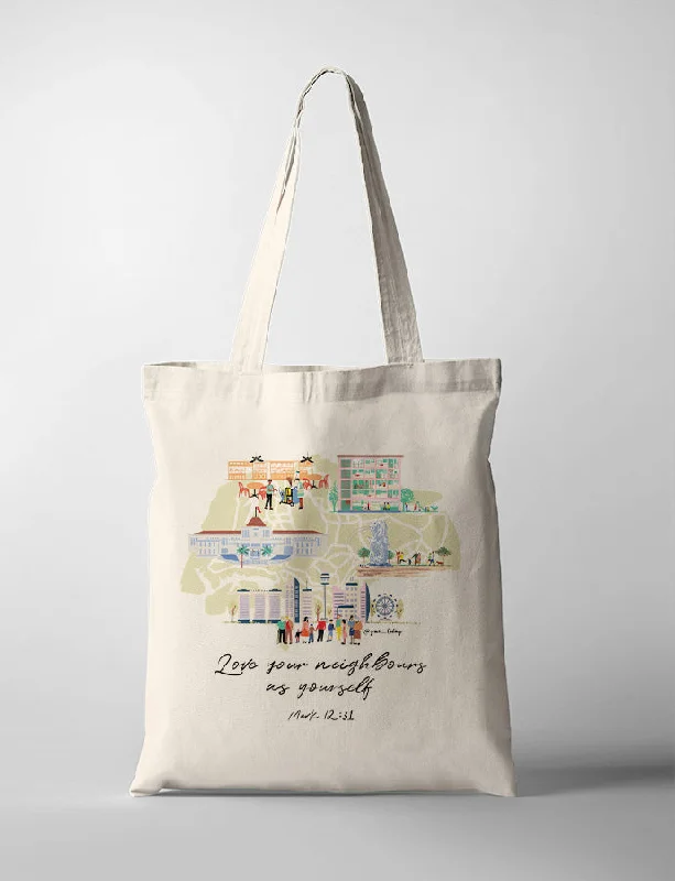 Women's Tote Bag with Inner Compartments in Gray for Organizing Everyday EssentialsLove Your Neighbours (MAP) {Tote Bag}