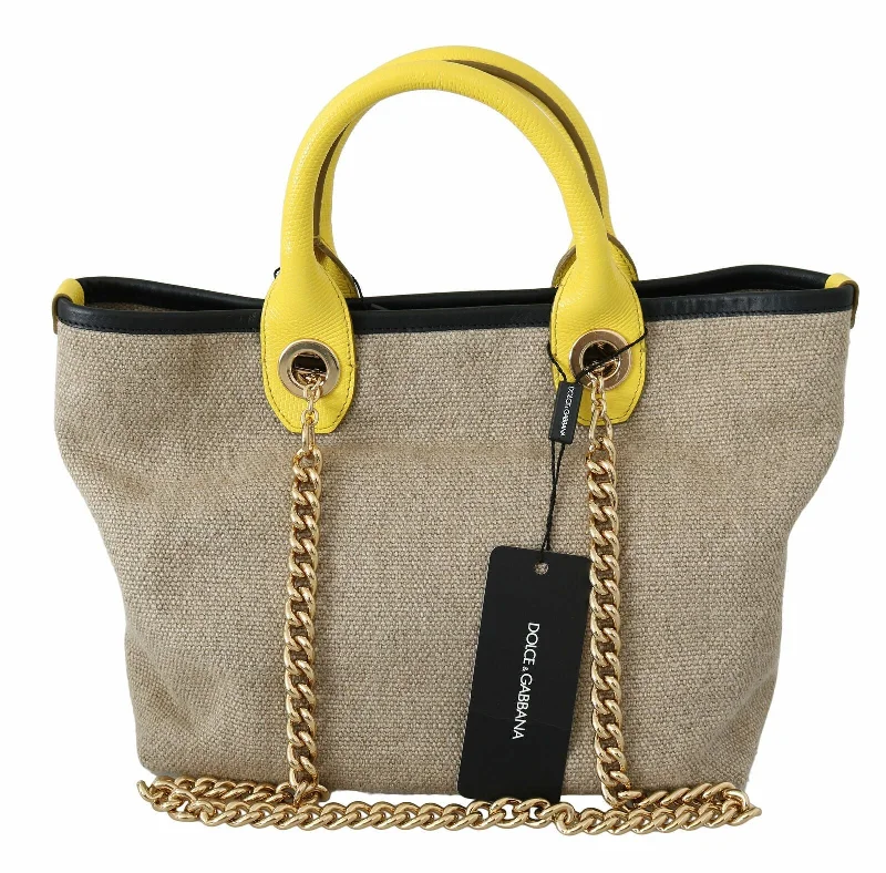 Tote Bag with Adjustable Shoulder Strap in Olive Green for Comfortable CarryingDolce & Gabbana  Linen-Calf Tote with  Women's Chain