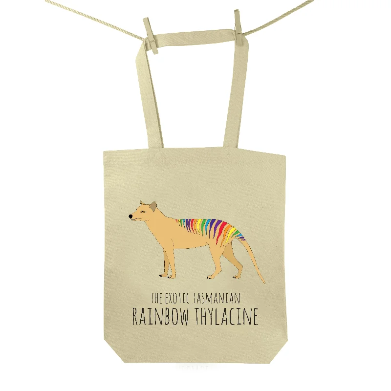 Women's Tote Bag with Inner Compartments in Gray for Organizing Everyday EssentialsRainbow Thylacine Tote Bag