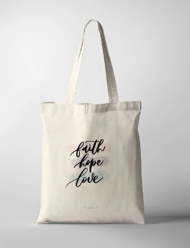 Faux Fur - Trimmed Tote Bag in White for a Cozy Winter LookFaith Hope Love {Tote Bag}