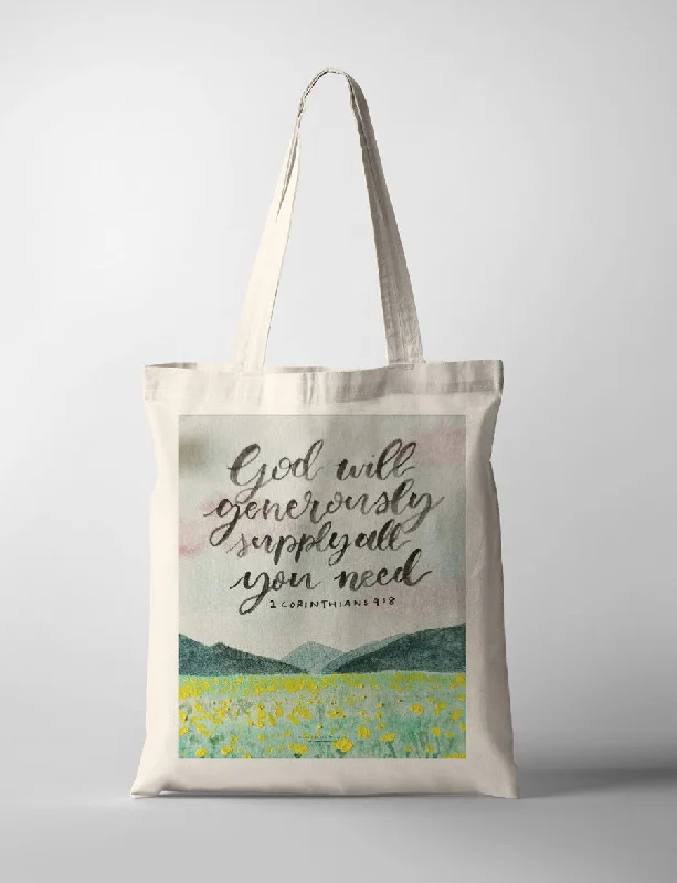 Women's Printed Tote Bag in Floral Patterns for a Spring - Themed Shopping TripGod Will Generously Supply All Your Needs {Tote Bag}