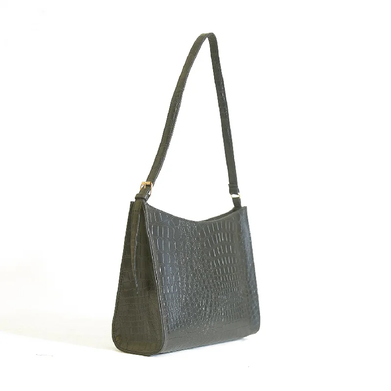 Faux Fur - Trimmed Tote Bag in White for a Cozy Winter LookHalf Moon crocodile Black