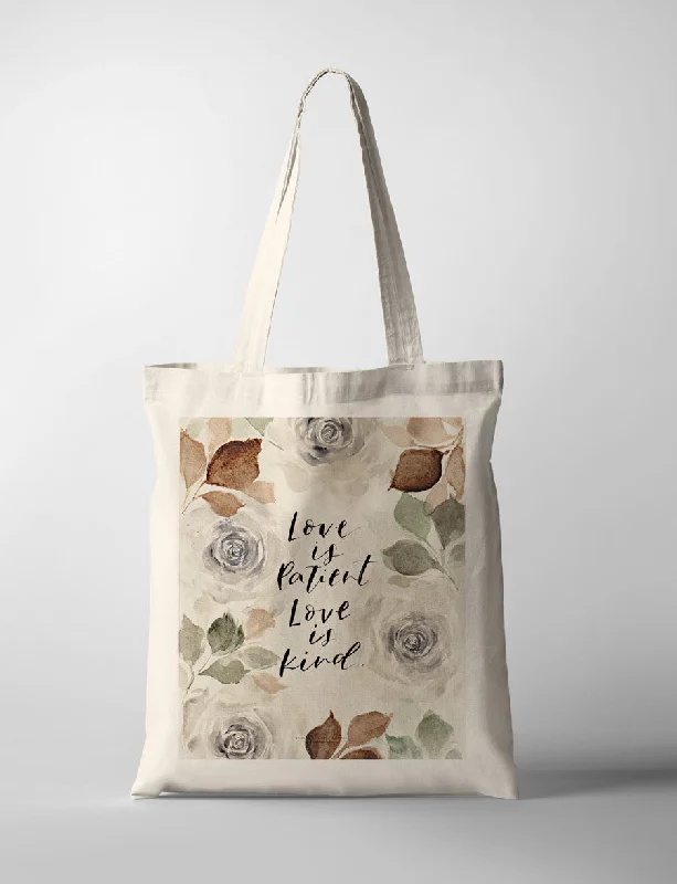 Quilted Tote Bag in Cream with Silver Hardware for a Classic and Sophisticated StyleLove Is Patient Love Is Kind {Tote Bag}