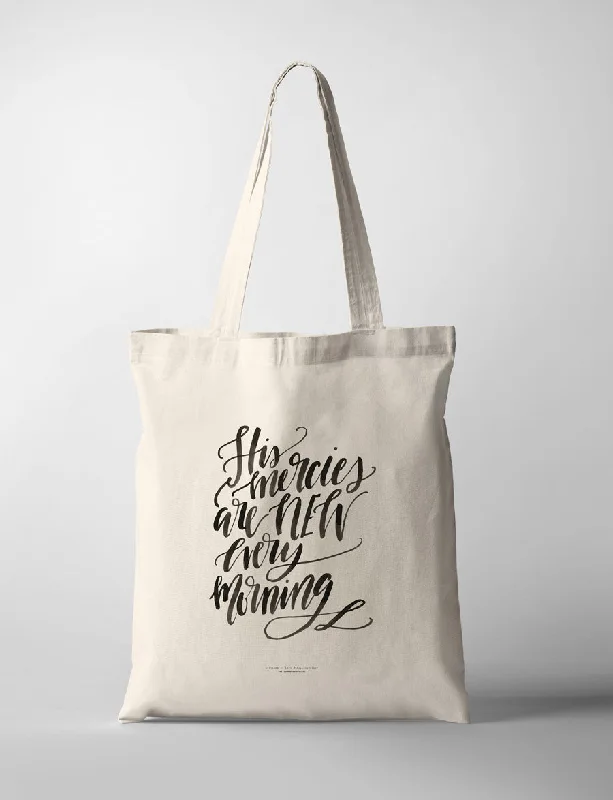 Embroidered Tote Bag in Beige with Floral Motifs for a Boho - Chic VibeMercies New Every Morning {Tote Bag}