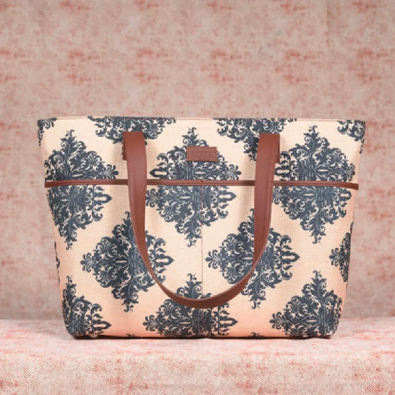 Women's Printed Tote Bag in Floral Patterns for a Spring - Themed Shopping TripMughal Motif Tote Bag