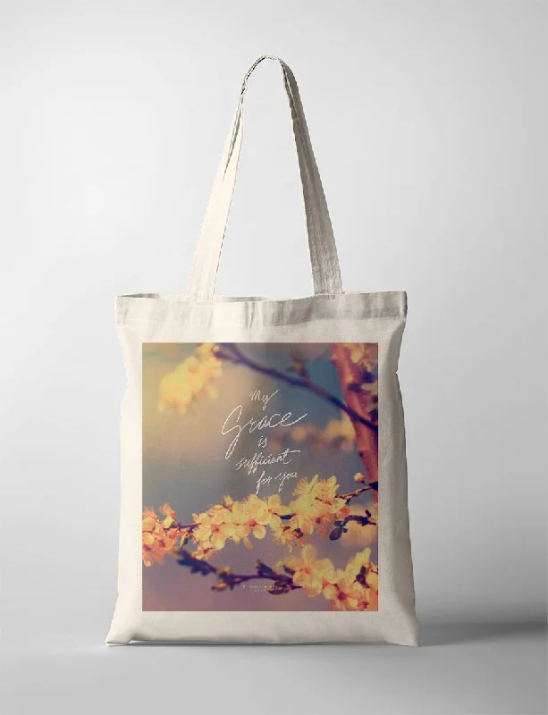 Waterproof Tote Bag in Yellow for Outdoor Activities in Wet WeatherMy Grace Is Sufficient For You {Tote Bag}