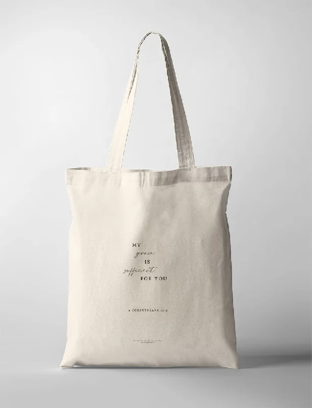 Oversized Jute Tote Bag in Natural Color with Rope Handles for a Beach VacationMy Grace Is Sufficient For You {Tote Bag}