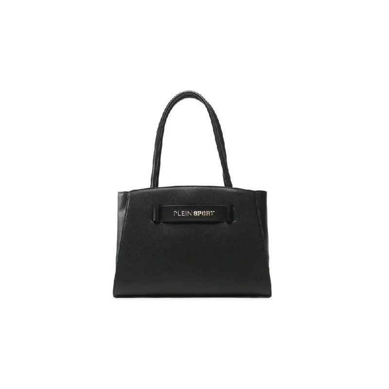 Large Capacity Genuine Leather Women's Tote Bag in Black for Work and CommutingPlein Sport Chic Ebony Tote with  Logo Women's Accent