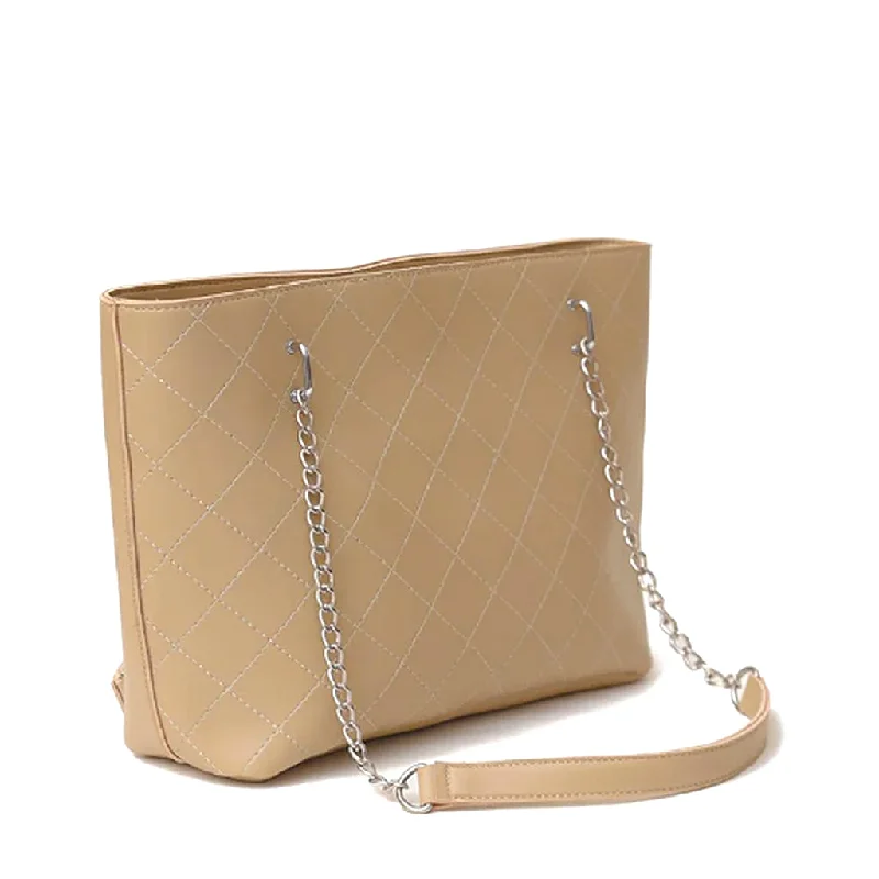 Quilted Tote Bag in Cream with Silver Hardware for a Classic and Sophisticated StyleVEGAS BEIGE