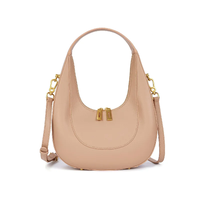 Small Vegan Leather Tote Bag in Blush Pink with Gold - Tone Hardware for a Feminine and Stylish AccessorySmooth Leather Hobo/Shoulder Bag