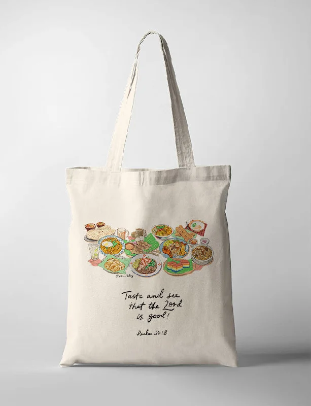 Women's Printed Tote Bag in Floral Patterns for a Spring - Themed Shopping TripTaste and See (Foodie V1) {Tote Bag}