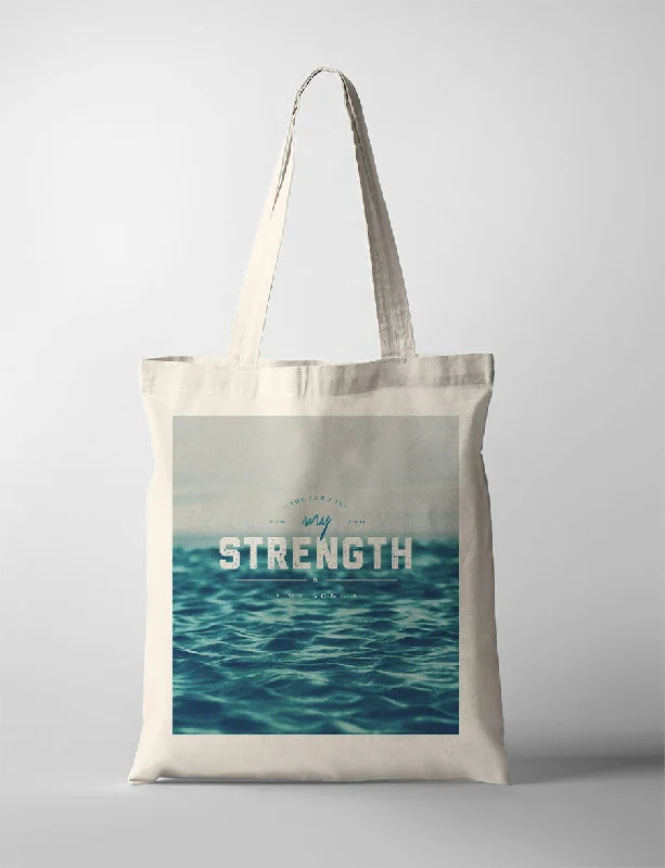 Waterproof Tote Bag in Yellow for Outdoor Activities in Wet WeatherThe Lord Is My Strength {Tote Bag}