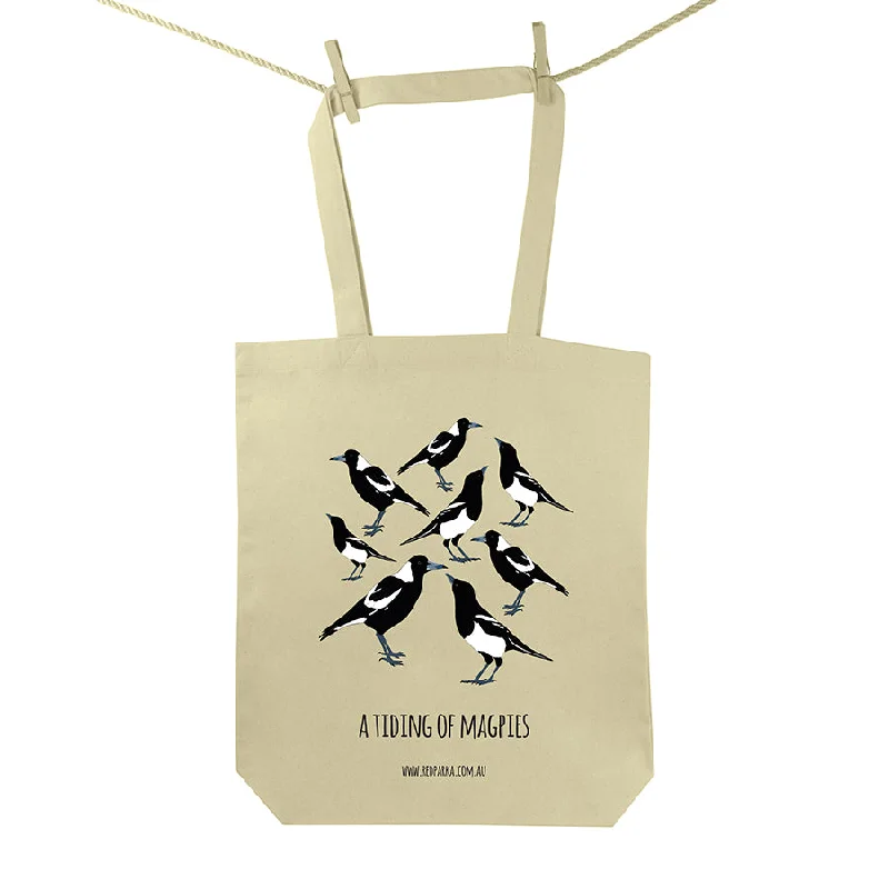 Oversized Jute Tote Bag in Natural Color with Rope Handles for a Beach VacationTiding of Magpies Tote Bag