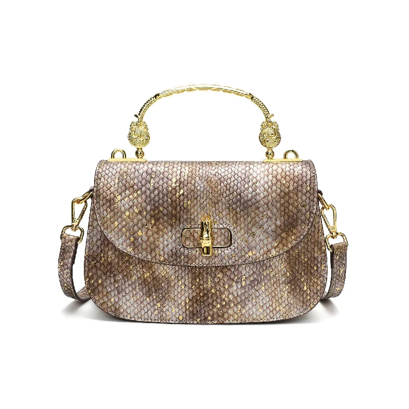 Monogrammed Tote Bag in Brown Leather with Personalized Initials for a Custom and Elegant TouchTop-Handle Snakeskin print Leather Satchel/Shoulder Bag