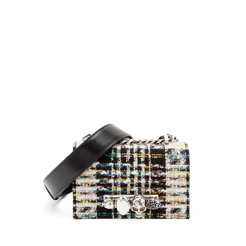 Shoulder Bag with Chain Strap in Silver for a Trendy AppearanceMini Jewelled Satchel, Tweed Multi