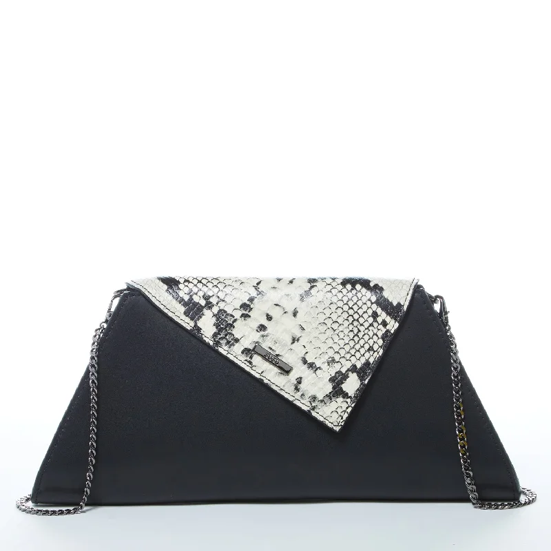 Women's Faux Fur Clutch in White for Winter BallsAngelica Leather Clutch Black Snakeskin