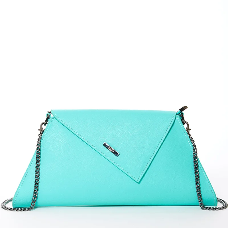 Women's Glittery Clutch in Blue for Disco - Themed EventsAngelica Turquoise Clutch Leather