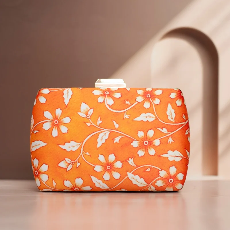 Snake - Skin Effect Clutch in Green for Exotic PartiesArtklim Orange and White Floral Printed Clutch