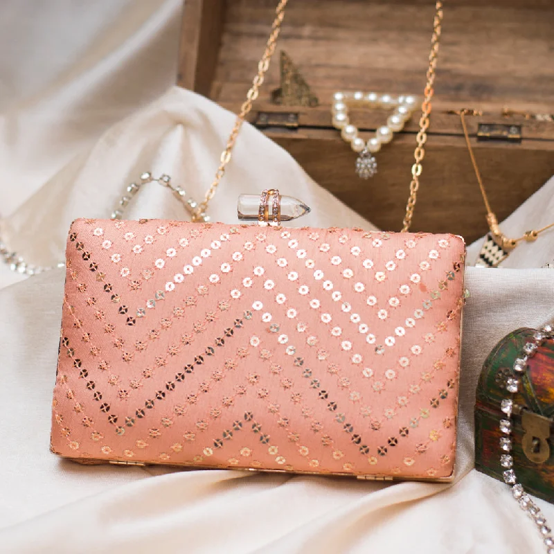 Pearl - Embellished Clutch in Cream for Bridal ShowersArtklim Pink Zig Zac Golden Equin Clutch