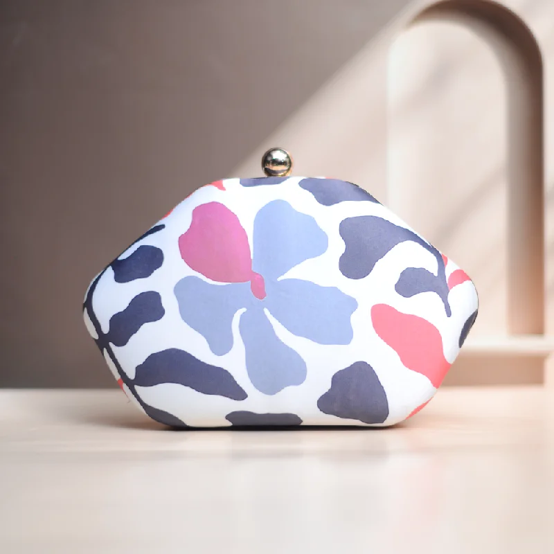 Geometric - Patterned PVC Evening Bag in Multicolor for Trendy Nights OutArtklim White And Grey Floral Printed Clutch