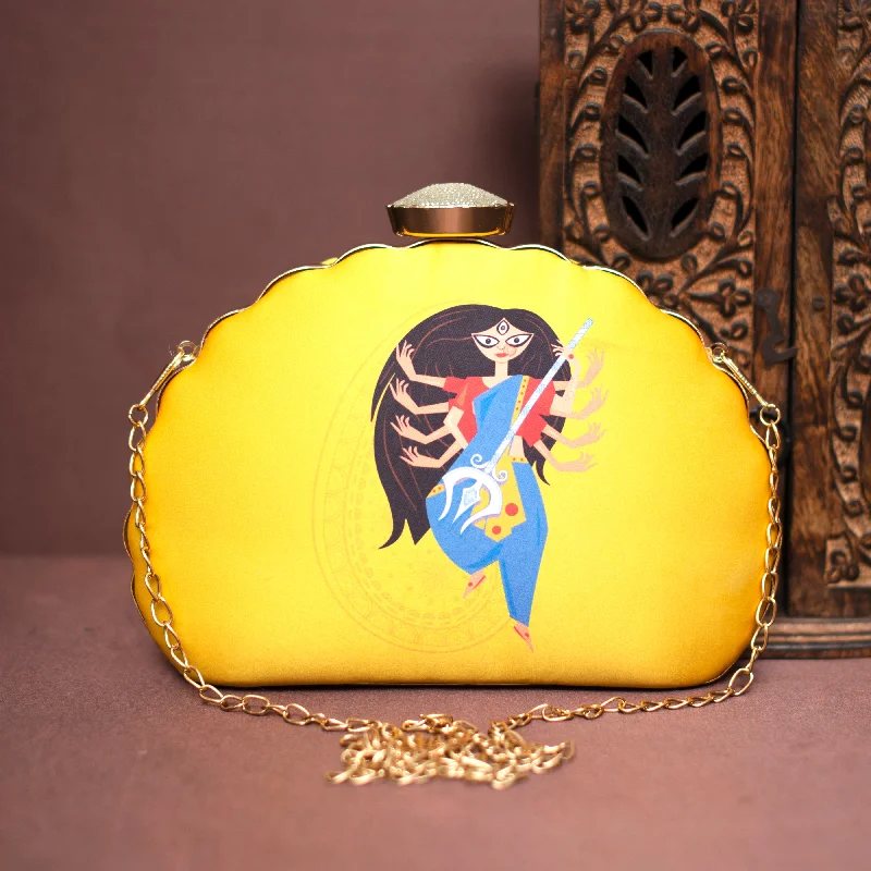 Large Sequin Clutch in Gold for Red - Carpet EventsArtklim Yellow Durga  Printed D-Shape Clutch