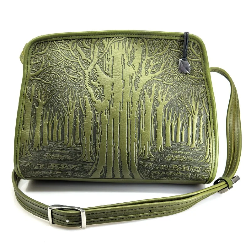 Leather - Trimmed Denim Crossbody Bag in Blue for a Vintage - Inspired LookRetro Crossbody, Avenue of Trees