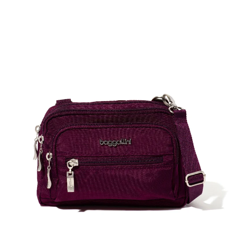 Embroidered Silk Crossbody Bag in Purple for Formal Events and Weddingsbaggallini Women's Triple Zip Bagg Small Crossbody Bag