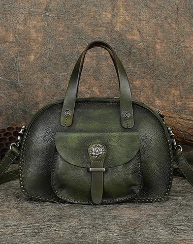 Women's Crossbody Bag with Multiple Compartments in Gray for Organized Daily UseBest Green Leather Womens Vintage Handbag Handmade Crossbody Purse for Ladies