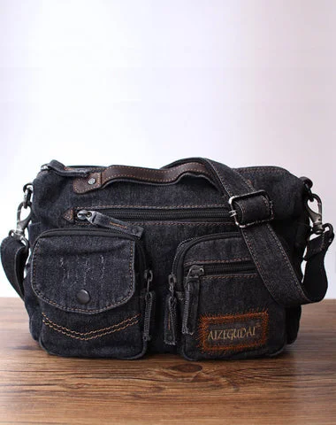 Women's Crossbody Bag with RFID - Blocking Pocket in Black for Safe TravelBlack Denim Side Bag Mens Denim Messenger Bags Vintage Denim Crossbody Bag For Women