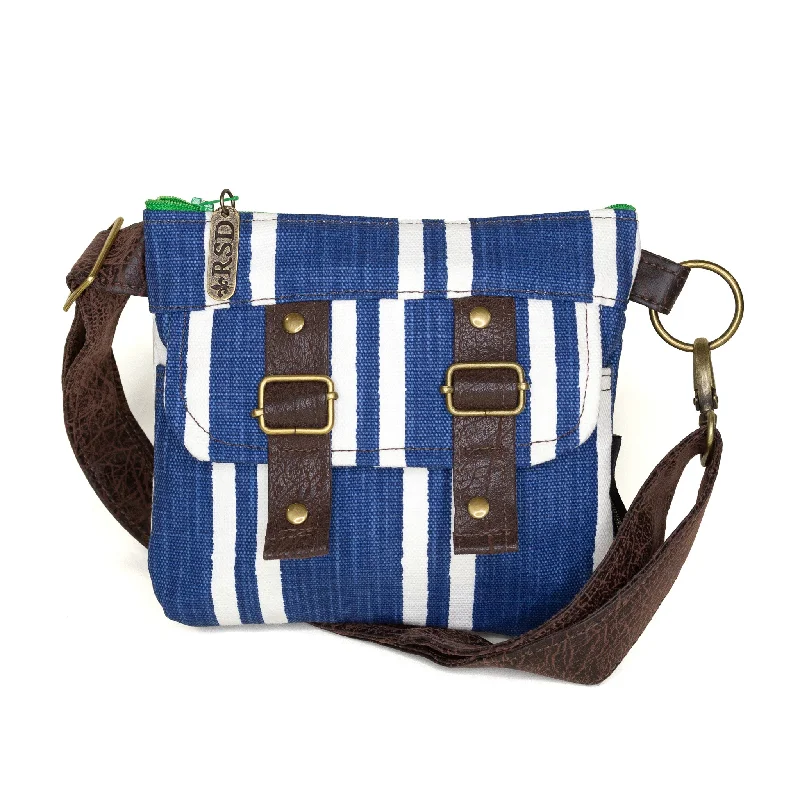 Women's Crossbody Bag with Zippered Pocket on the Back in Red for SecurityBrittany: Blue Stripe