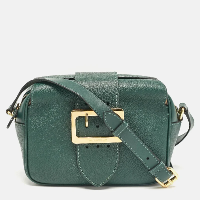 Leather - Trimmed Denim Crossbody Bag in Blue for a Vintage - Inspired LookBurberry Green Leather Small Medley Buckle Crossbody Bag