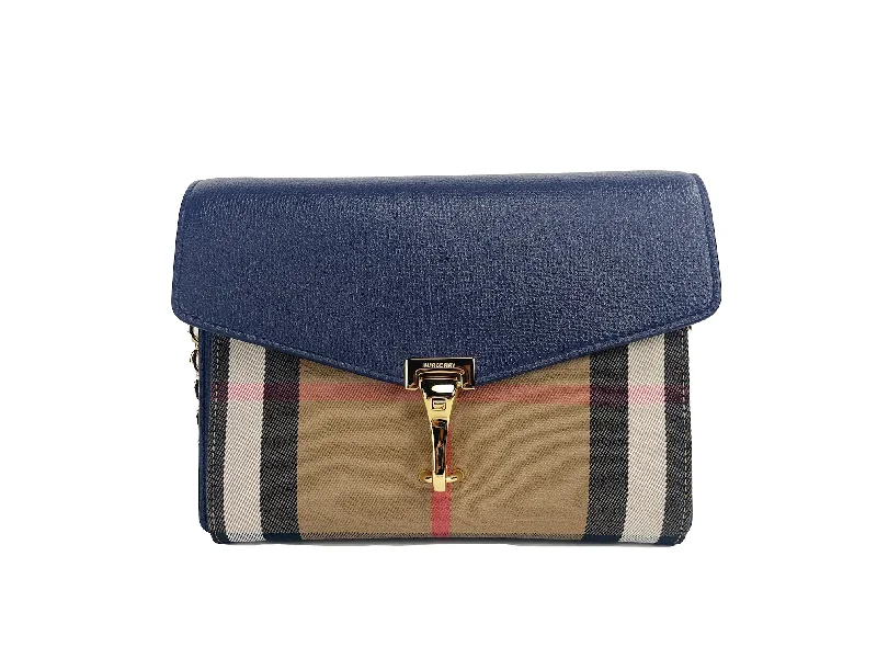 Women's Crossbody Bag with Multiple Compartments in Gray for Organized Daily UseBurberry Macken Small Regency Blue House Check Leather Crossbody Bag