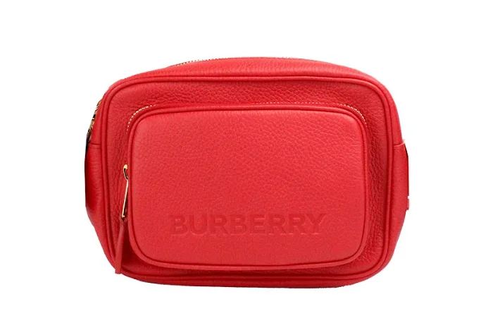 Women's Mini Crossbody Bag in Pink Velvet with Rhinestone Accents for Girls' Nights OutBurberry Small Branded Bright Red Grainy Leather Camera Crossbody Bag