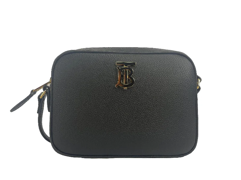 Women's Small Leather Crossbody Bag in Black with Gold Hardware for Evening PartiesBurberry Small Leather Camera Crossbody TB Logo Bag