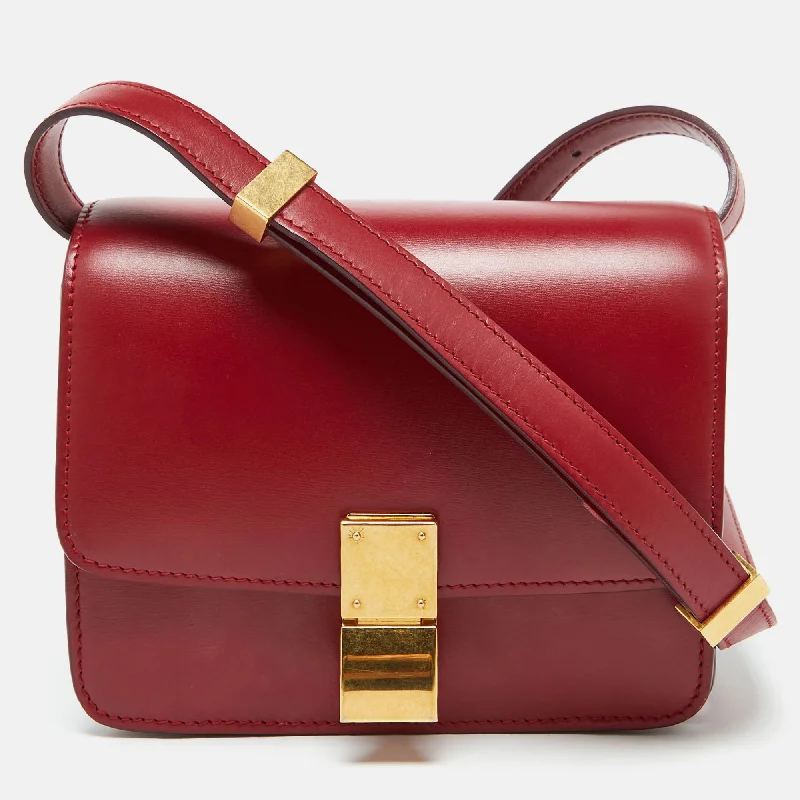 Plus - size Women's Crossbody Bag in Burgundy for Ample StorageCeline Red Leather Small Classic Box Crossbody Bag