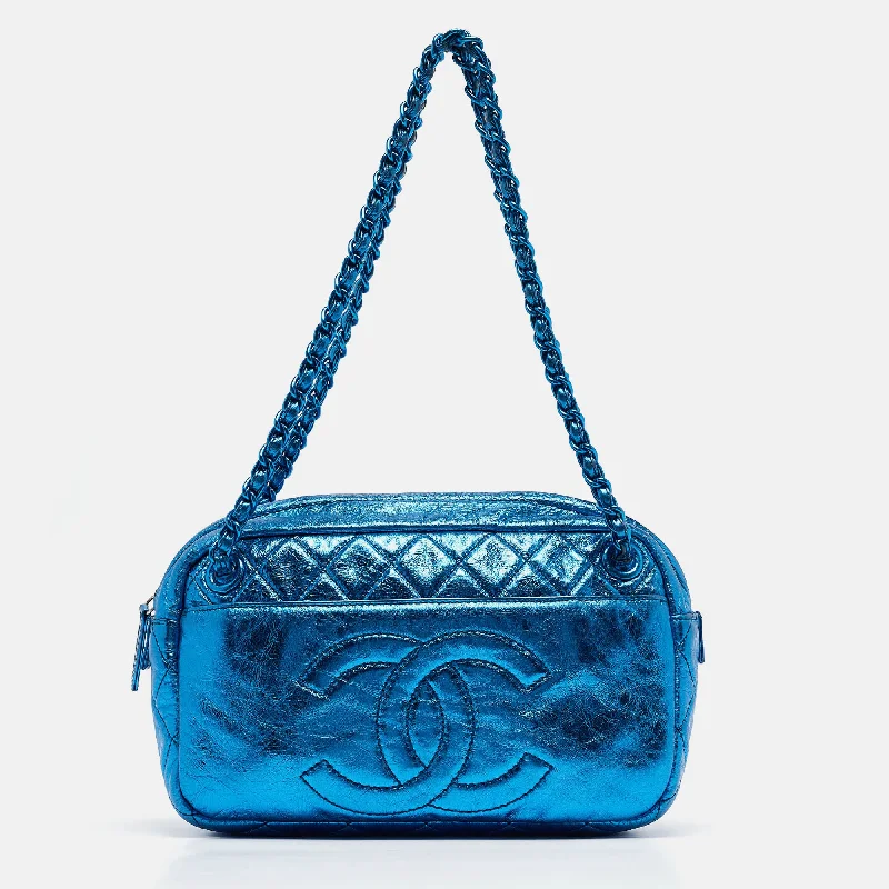 Hand - painted Canvas Crossbody Bag in Yellow for a Unique and Artistic LookChanel Blue Glazed Leather Modern Chain Camera Bag