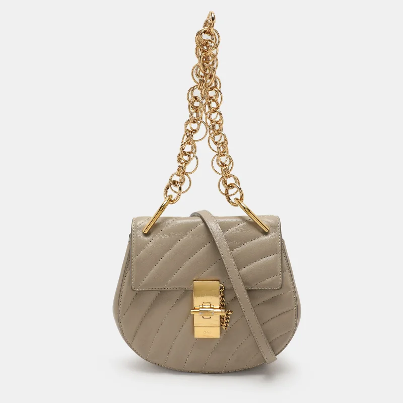 Leather - Trimmed Denim Crossbody Bag in Blue for a Vintage - Inspired LookChloe Beige Leather Drew Bijou Crossbody Bag