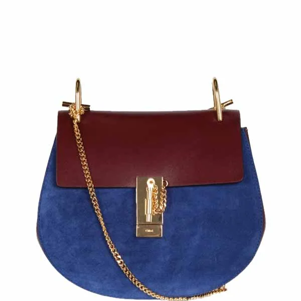 Embroidered Denim Shoulder Bag in Blue for a Vintage VibeDrew Small Bi-Col Suede, Blue/Velvet