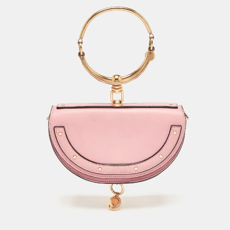 Women's Mini Crossbody Bag in Pink Velvet with Rhinestone Accents for Girls' Nights OutChloe Pink Leather Small Nile Bracelet Minaudiere Crossbody Bag